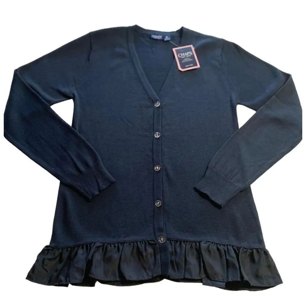 CHAPS GIRLS XL(16) Ruffled NAVY Cardigan Sweater